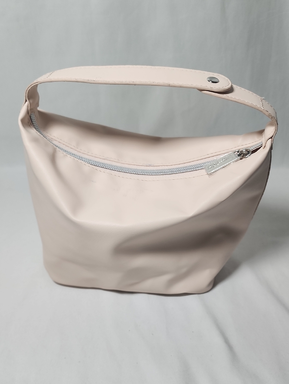 Pale Pink Cosmetic Pouch with Top Zip and Carry Strap